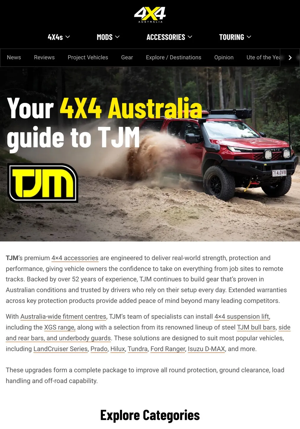 A sponsored brand hub page on the 4X4 Australia website, shown on an iPad