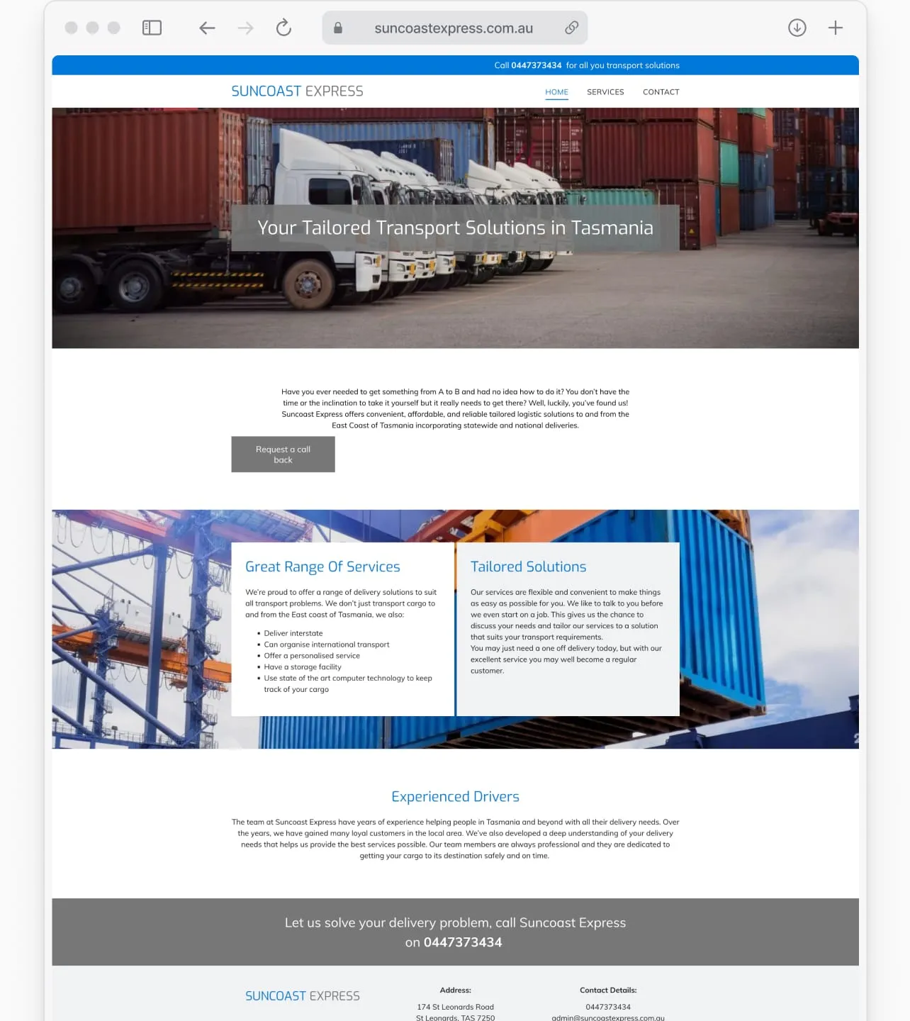 Suncoast Express before website redesign