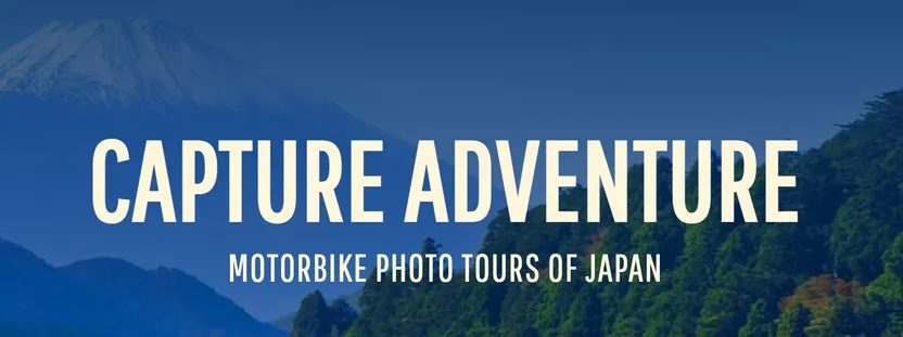 FotoMoto Tours, motorbike photo tours of Japan, with Mount Fuji behind a lake