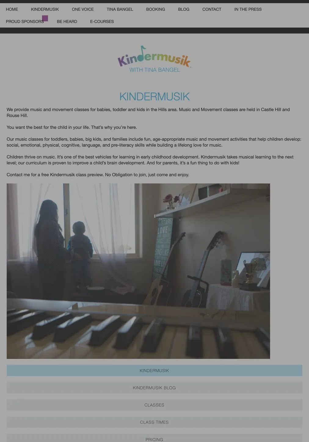 The Kindermusik section on an iPad, the part of the site aimed at parents of young children